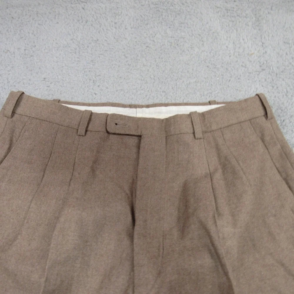 Feldini Mens 32x27.5 Taupe Brown 100% Wool Double Pleated Cuffed Dress Pants
